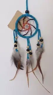 Small 6cm Light Blue/Aqua Single Circle Leather Dream Catcher Spiral Design Web