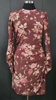 Zimmerman unbridled draped mini dress in garnet garden floral silk size 2 NWT
