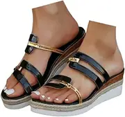 [Generic] Fashion Wedge Sandals for Women Summer 2025 Slippers Open Toe Wedges Slip On Platform Sandals Beach Travel Walking Shoes