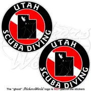 UTAH SCUBA DIVING Flag-Map Shape USA Circular Vinyl Stickers, Decals 75mm x2