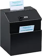 Office Suggestion Drop Box with Combination Lock, Wall mounting Steel Metal Donation Box Collection Box(Black)