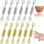 [CNZON] 12 PCS Magnetic Necklace Clasps and Closures. Necklace Jewelry Extender with Strong Magnet.Gold Color and Silver Color Closures Bracelet Lobster Clasp Connector for DIY Jewelry Crafts Making Supplies