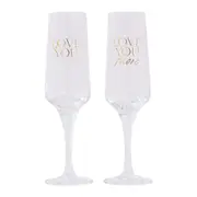 2pc Splosh Wedding Love You Wine Drinking Glass Set w/ Gold Decal 22cm Clear