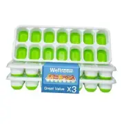 Ice Cube Trays for Freezer with Lids Silicone Easy-Release Ice 3 Pack Green