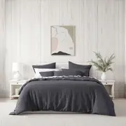 Bianca Kahlani Charcoal Polyester Waffle Quilt Cover Bedding Sleep Set
