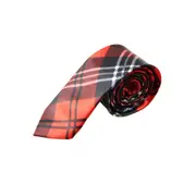 Mens Red & Black Plaid Striped 5Cm Skinny Neck Tie