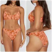 VOLCOM Blocked Out Skimpy Bikini Reef Leaf Pattern ECO TRUE Recycled Size S NWT