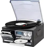 Retro Bluetooth Record Player, 3-Speed Vinyl Turntable with Built-in Speakers, CD & Cassette Player, Dust Cover, Ideal for Home & Vintage Music Lovers