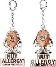 [EliteSign] Allergy Keychain Set for Kids – 2-Pack Medical Alert Keychains with Epipen & Inhaler Inside Tags, Asthmatic, Fish, Milk, Nut, Peanut Variants