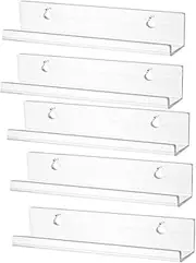HEALEEP 5 Sets Clear Acrylic Vinyl Record Wall Mount Shelf Kids Bookshelf 12 Inch Album Display Rack for CD Storage Music Lovers and Collectors