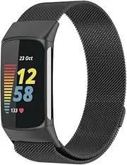 Magnetic for Fitbit charge 6 Band/for Fitbit Charge 5 Band Women Men,Milanese Loop Metal Stainless Steel Breathable Sport Strap Replacement Wristbands