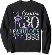 [X.Style] Chapter 30 Fabulous Since 1993 30th Birthday Queen Diamond Sweatshirt ds864 Sweater (2XL) Black