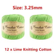 12 x Lime 3.25mm Crochet Knitting Cotton 50g Crafting String Sewing Scarf Art