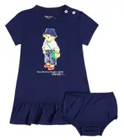 [Polo Ralph Lauren Kids] Polo Ralph Lauren Kids Baby Polo Bear cotton dress and bloomers set M 9 blue