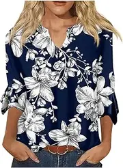 [Generic] Casual Summer Tops for Women 2023,Spring Tops Womens 2022 Tunic Shirts for Women 3/4 Sleeve t Shirt Womens Summer Tops Dressy Casual Womens Shirts v Neck tee top Women Spring Tops