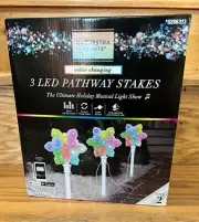 Gemmy Orchestra of Lights 3 LED Snowflake Pathway Stakes Music Light Show OOL