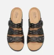 Woman's Sandals Clarks Laurieann Ruby Black Sandals SZ 7W - (S2)
