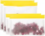 uxcell 8.7"x2"x5.3"/ 10"x2"x7.3" Reusable Freezer Bag, 4 Pcs Leakproof Zip Food Storage Stand Up Bags Fridge Snack Vegetable Fruit Ice Container for Long-Lasting Freshness, Yellow