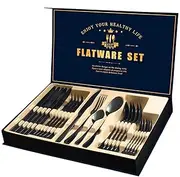 Black Silverware Set, 24-Piece Mirror Polished Flatware Set for 6, Food-Grade Stainless Steel Cutlery Set, Includes Spoons Forks Knives, Kitchen Utensil Set for Home and Restaurant, Dishwasher Safe