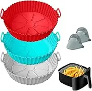 Silicone Air Fryer Liners,3Pcs Air Fryer Silicone Baking Tray, Reusable Liners Round Plus 2 Heat-Resistant Hand Clip, Accessories Non-Stick, Oil-Proof, Water-Proof.