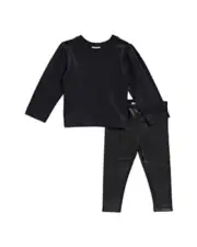 Splendid Gunmetal Hearts Top & Pants Set Baby Girls 6-12 Months Black Crew Neck