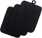 Anyi Oven Pot Holders with Pocket, 100% Cotton Oven Mitts Oven Pads with Feature of Heat Resistant Potholders Non Slip for Cooking Baking, Set of 3 Black
