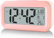 YUANRANER Digital Alarm Clock with Indoor Temperature, Battery Operated,Snooze Model,12/24H Display for Bedrooms Heavy Sleepers Kids Travel Bathroom Desk Smart Clock, Pink