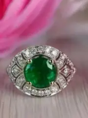2.19 Ct Round Cut Natural Emerald Diamond Women s Ring 14K solid White gold