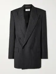 [SAINT LAURENT] SAINT LAURENT - Oversized Double-breasted Pinstriped Wool-flannel Blazer - Dark gray - FR 42 FR 42 Gray