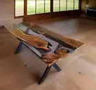 Handmade Epoxy Resin Dining Table - Live Edge Acacia Wood Table - Modern Resin