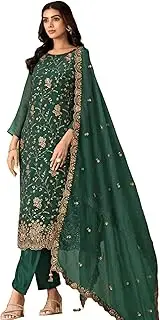 [FASHION BAZAR 365] Women's Soft Organza Chiffon Fabric With Heavy Emboridery Work Partwear Suit 9720, 4, Large