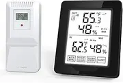 Weather Station Indoor Outdoor Thermometer Digital Thermometer Humidity Monitor with White Backlight Accurate Temperature Humidity Gauge
