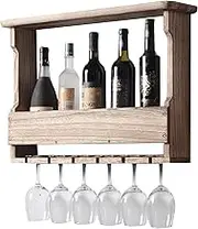 Floating Wall Mounted Wine Rack with Hanging Wine Glass Holder Modern Liquor Shelf for Home Bar or Dining Room Space Saving Mini Bar Cabinet for Liquor Bottles and Bar Accessories