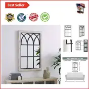 Rustic Farmhouse Wall Mirror with Boho Window Pane Style - Vintage White Finish