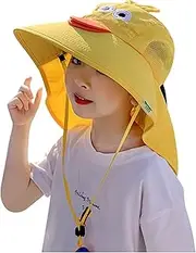 [Satisyo] Kids Sun Hat with Neck Flap Strap Girls Boys UV Protection Sun Visor UPF 50+ Wide Brim Beach Fishing Cap 2-6, 3-13Y
