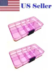2x Adjustable 10 Compartment purple Plastic Storage Box Jewelry Tackle Container