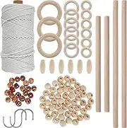 Macrame Kit for Adults Beginners - Natural Cotton Rope Wall Hanging Kit With Wood Beads, Rings, Sticks, S Hooks - DIY Supplies for Wall Hangings