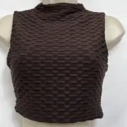 Naked Wardrobe Brown Textured Stretch crop top with open back NWT size small