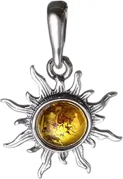 [HolidayGiftShops] Sterling Silver and Baltic Amber Sun Pendant