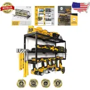 Industrial Metal Tool Storage Rack for Garage with Charger Shelf - 6 Drill Slots
