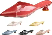 [Alyaafifa] Comfortable Kitten Low Heel Mules Pointed Closed Toe Pumps for Women Slip On Slides Shoes Dressy Casual