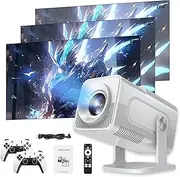 HCS350Max Game Projector with 2 Wireless Game Controllers & 30,000+ Games, 1080P 4K Retro Game Projector Bluetooth Remote,Compatible with HDMI/TV Stick/USB/Phone/PC, White
