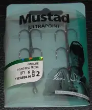 6 Mustad TR58NP-BN Black KVD Elite Round Bend Size 2 Treble Hooks TR58NPBN-02