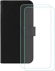 LCEHTOGYE Cover for Redmi Note 13 + 2 Slice HD Tempered Glass,Shell PU BracketBumper Protective Back Case - Anti-Scratch Screen Protector for Redmi Note 13-YSKK -Black