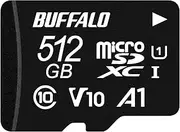 (Amazon.co.jp Exclusive) Buffalo MicroSD, 512 GB, 100 MB/s UHS-1, U1, MicroSDXC, Compatible with Nintendo Switch/Dash Camera, V10, A1, IPX7, Full HD Data Recovery Service, RMSD-512U11HA/N