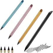 4 Pcs Forever Pencil,Metal Inkless Pencils Eternal, Metal Mechanical Pencil 0.5, Erasable Pens, Unlimited Writing Eternal Pencil, Infinity Reusable Mechanical Pencil with 4 Replaceable Nib