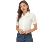 Allegra K Elegant Cotton Puff Short Sleeve Blouse White