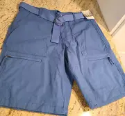 NEW! Route 66 Cargo Messenger Shorts Men's 36x12 Blue Rip Stop Zip Pocket Belt