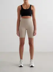 [aim'n] Beige Melange Ribbed Seamless Biker Shorts