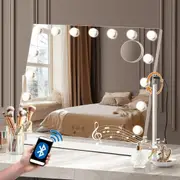Oikiture 62x50cm Hollywood Makeup Mirrors with LED Lights Bluetooth Rotation Vanity